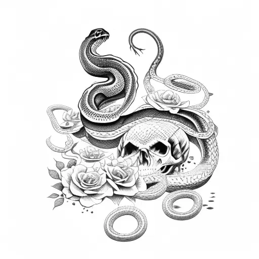 Snake And Skulls With Flowers