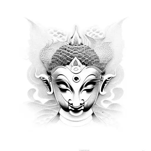 Koi Fish Around Buddhas Face