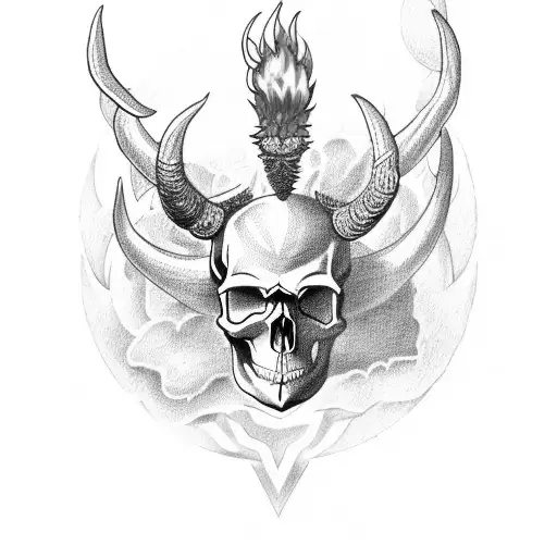 Skull With Horns And A Floating Orb Fire Above It's Head