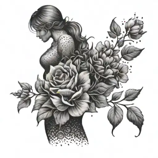 A Bouquet Of Favorite Flowers Forming The Silhouette Of A Female Figure