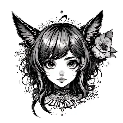 Anime-inspired Tattoo Design Featuring A Mix Of Charming Art Styles And Dark Humor