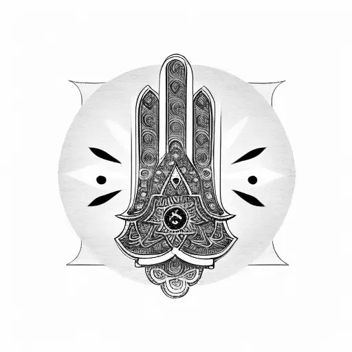 Hamsa Symbol With Yang Yang Line Work
