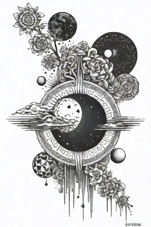 Combine English And Deutch Words In A Cosmic Sunrise And Sunset Design