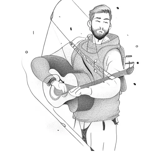Man With Short Hair And Short Beard Playing Guitar And Passionate About Hiking And Archery