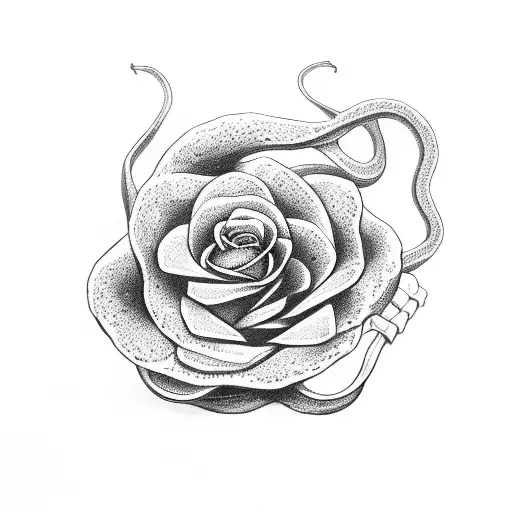 Snake Hugging Red Rose Around Thorns