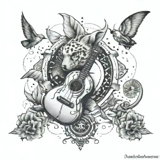 An Mma Inspired Tattoo Featuring Animals And Music Elements