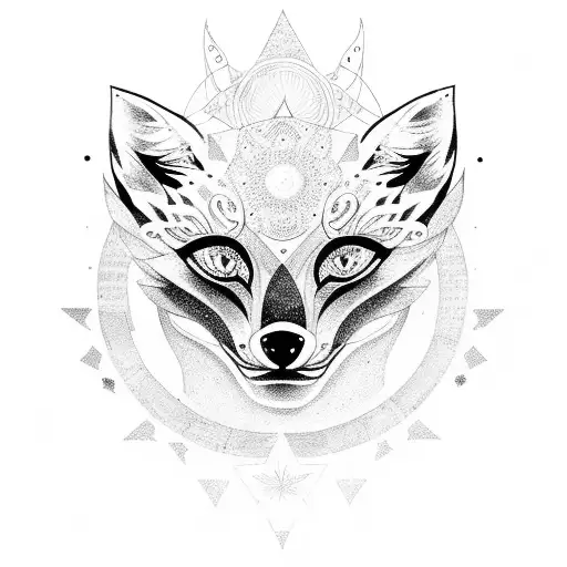 Fox Full Body With A Third Eye Surrounded By 7 Stars