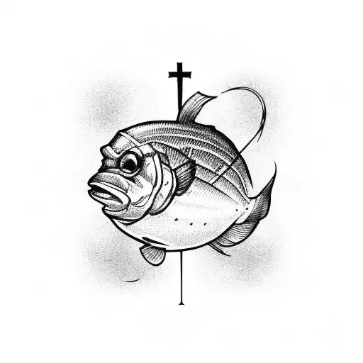 Cross With A Fish In The Back Ground