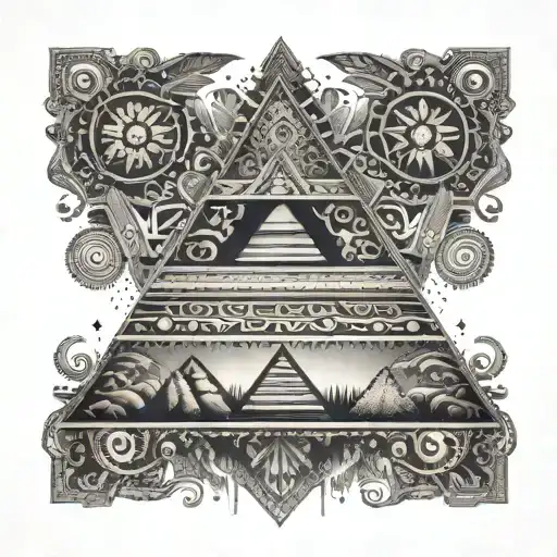 Pyramid Made Of Tribal Music Symbols With Aztec Patterns