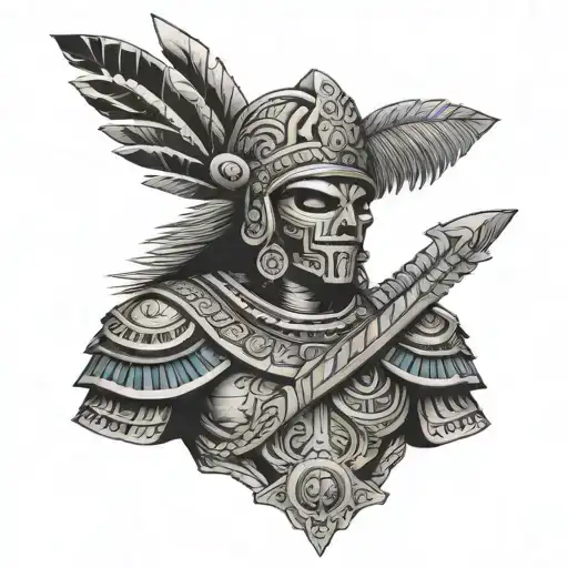 An Aztec Warrior In Skeletal Figure Inspired By Calacas Wearing Modern Police Uniform