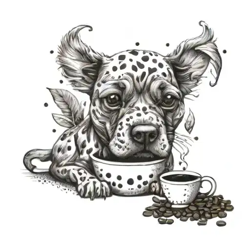 A Dog Playing With Coffee Beans In A Whimsical And Surreal Setting