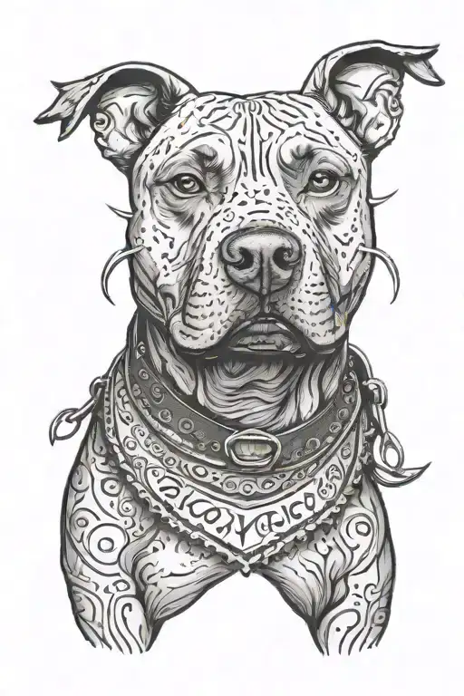 A Menacing Pitbull Wearing A Spiked Collar And A Bandana With The Word 'Loyalty' Written On It