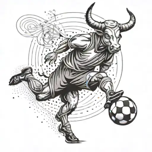 A Soccer Player Kicking A Ball With A Bull's Head And Horns