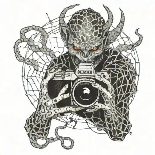A Demon Holding A Camera In A Web Of Dark Shadows