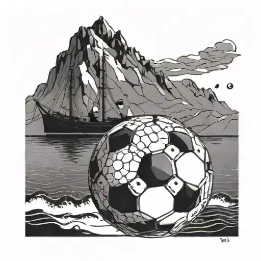 A Soccer Ball Made Of Old Ship Parts With A Minimalist Iceland Background