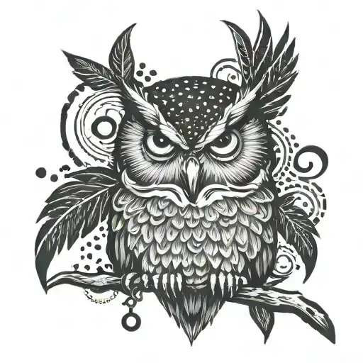 A Detailed Dotwork Design Of An Owl With Kenpachi Zaraki's Eye Patch And A Fierce Expression