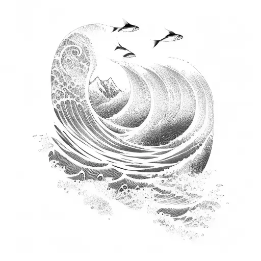 Koi Fish Ocean Wave Mountains