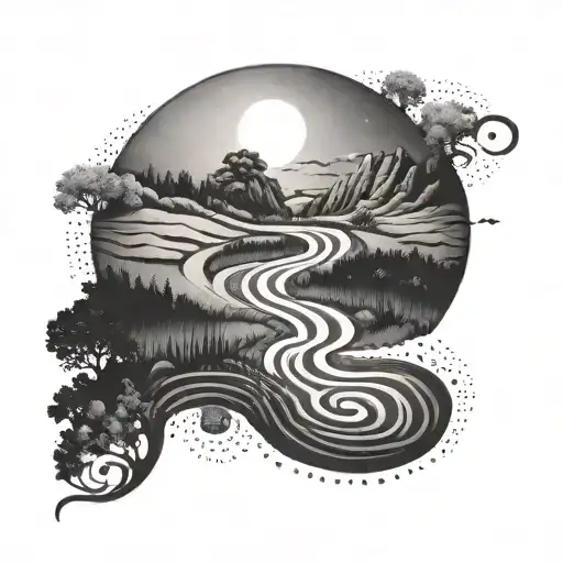 A Tattoo Depicting A Winding Road Symbolizing The Life Journey