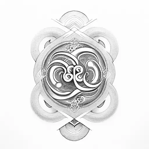 Om Symbol With Mountains And Waves