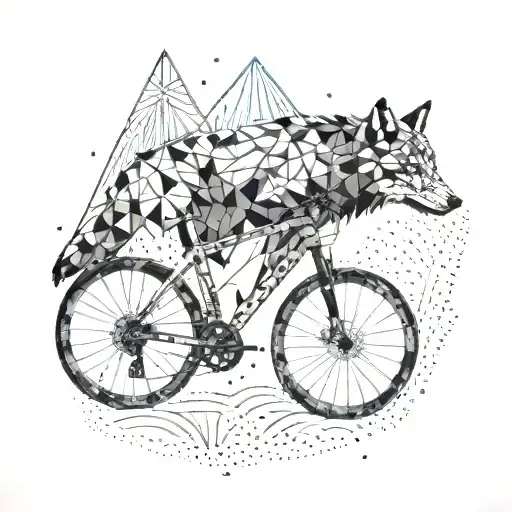 A Geometric Mountain Bike Design With A Wolf Silhouette In The Background
