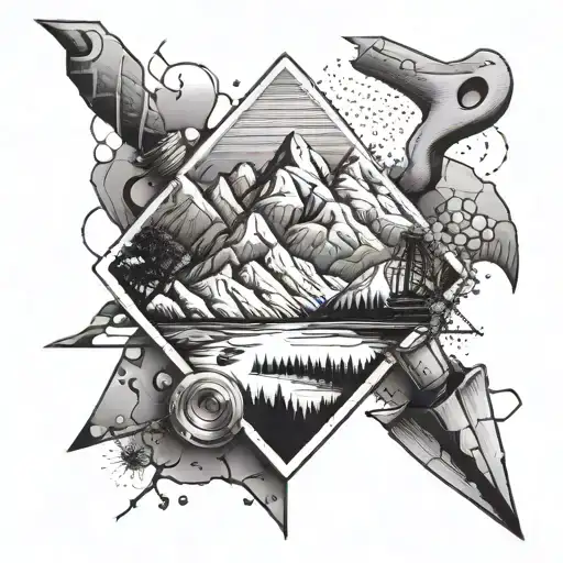 A Graphic Design Tool Merging With Construction Tools In A Mountain Landscape