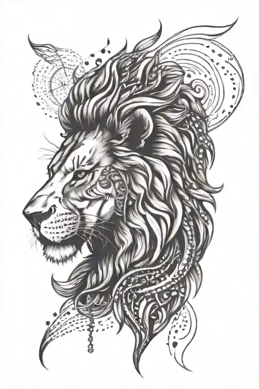 Meditation Symbols Intertwined With A Majestic Lion