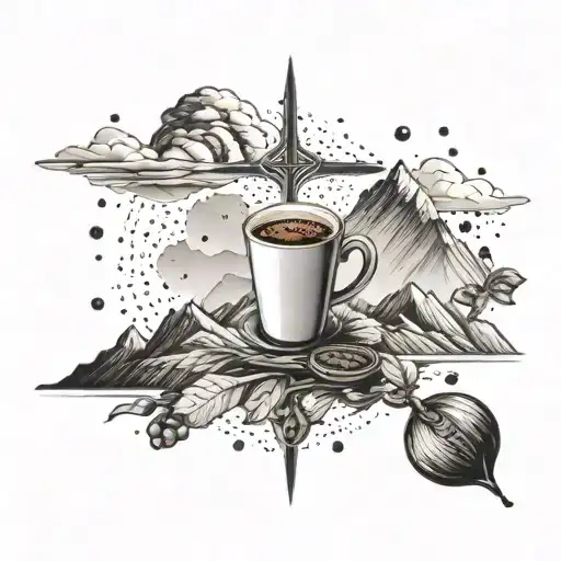 Mountains Shaped Like A Cross With A Coffee Bean Pattern Overlay