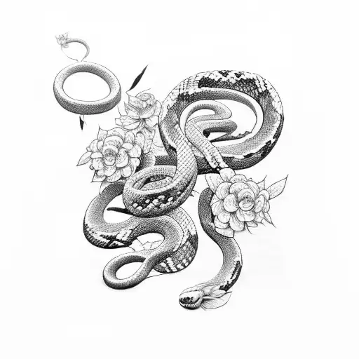 Snake And Flowers And Bee