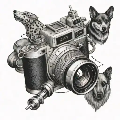 Collage Of Various Camera Equipment And Dog Accessories Intertwined