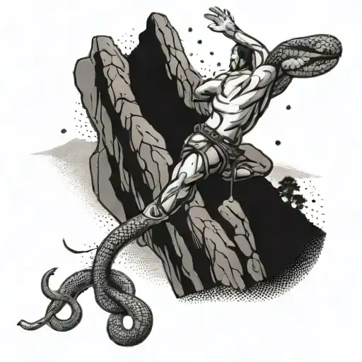 A Rock Climber Scaling A Mountain With A Majestic Snake Intertwined Around Their Arm