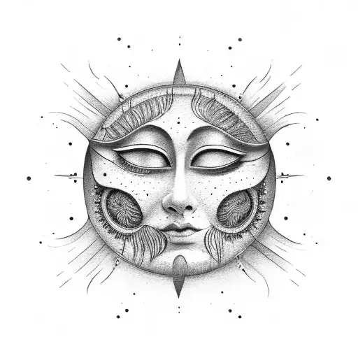 Theatral Mask Moon And Sun Separated
