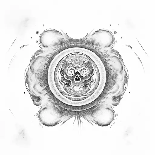 Yin Yang With Skull Cloudy Background And An All Seeing Eye