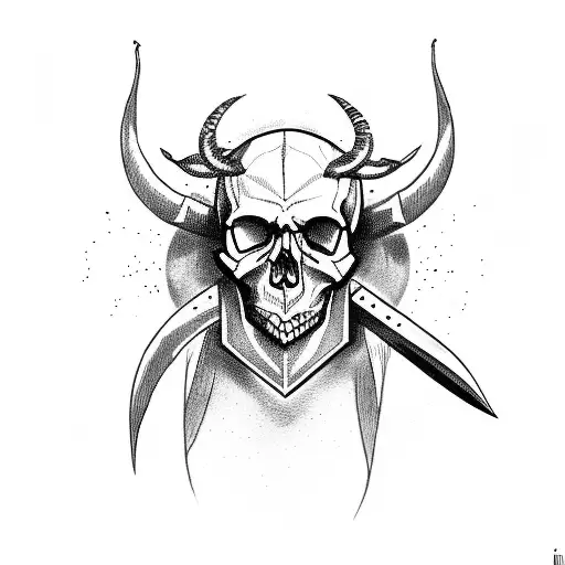 A Skull With Two Knives In The Head In The Form Of Horns