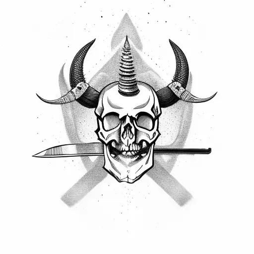 A Skull With Two Knives In The Head In The Form Of Horns