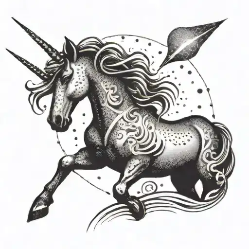 A Magical Unicorn On The Beach With A Sun Shining Above