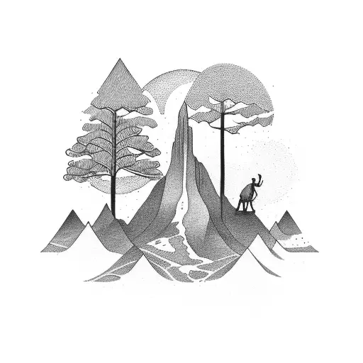 Human Walking Up A Big Mountain