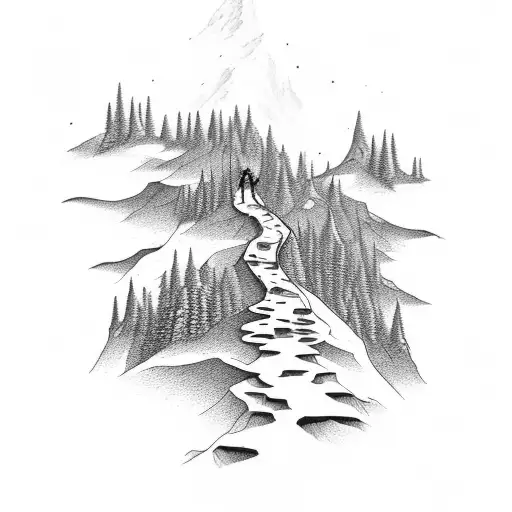 A Human Walking Up A Mountain With Nature Details Trees