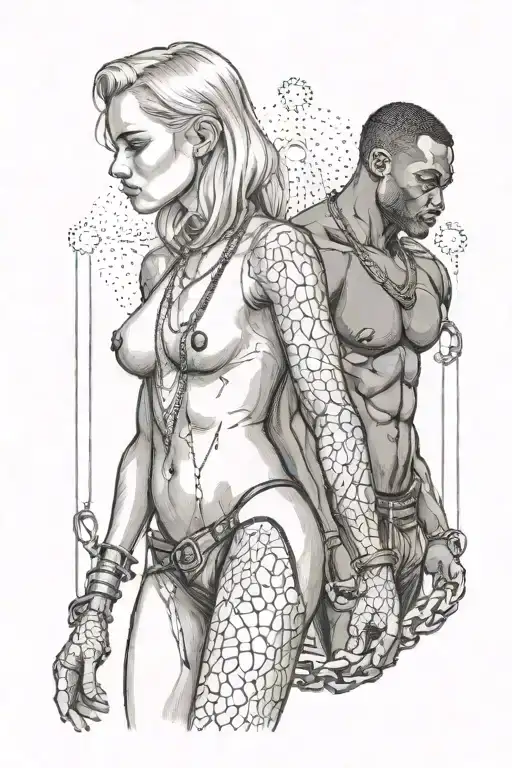 Nude Slim Young Blonde European Girl Wearing Chains Leashed By Muscular African Man