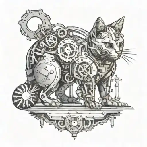 A Futuristic Steampunk Cat With Mechanical Limbs And Gears Inspired By Video Game Aesthetics