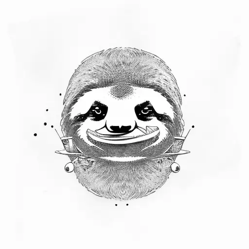 Sloth Face With A Hawaiian Shirt Drinking Rum In The Beach