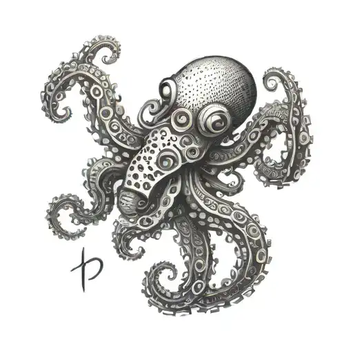 A Dotwork Tattoo Of A Robotic Octopus Exploring The Streets Of Lisbon