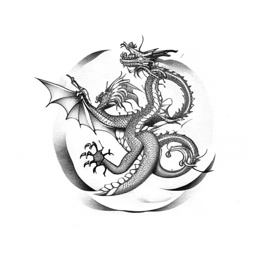 Dragon Which Is Flying High To The Moon And Saturn