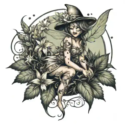 A Fairy Tending To A Garden Of Pot Leaf Flowers In A Whimsical Meadow