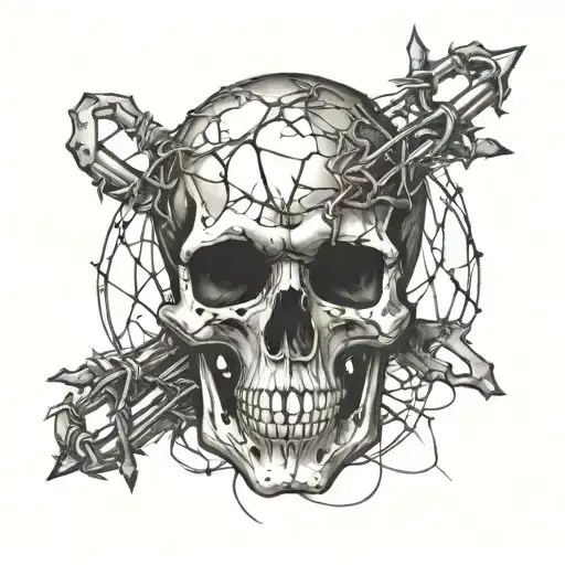 Skull With Barbed Wire