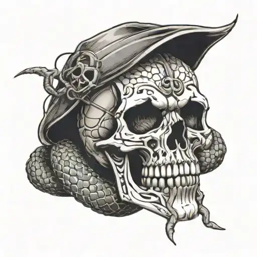 Skull With Barbed Wire And Snake