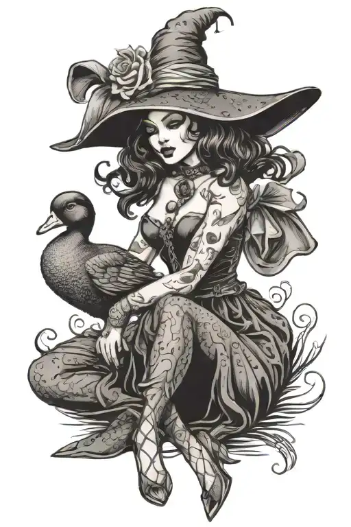 Sexy Witchy Country Pinup Holding A Duck Wearing