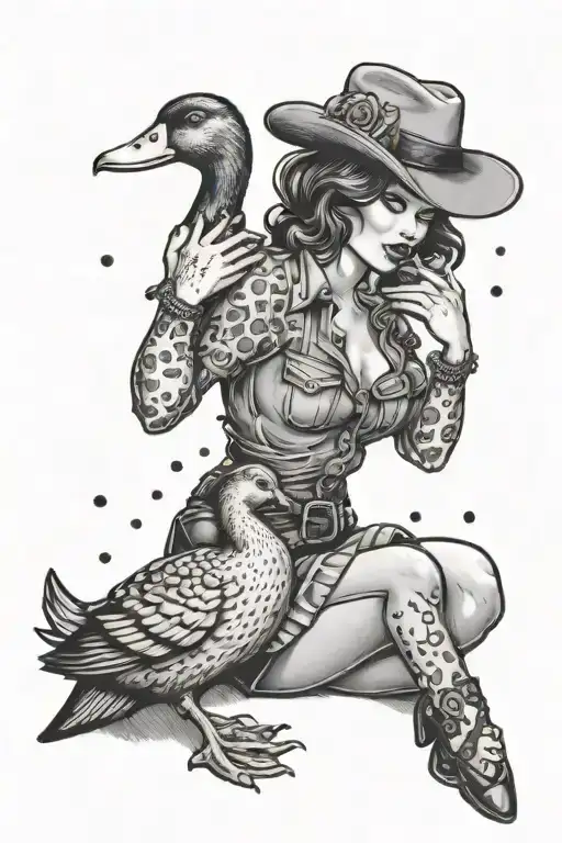 Sexy Country Pinup Girl Holding A Duck