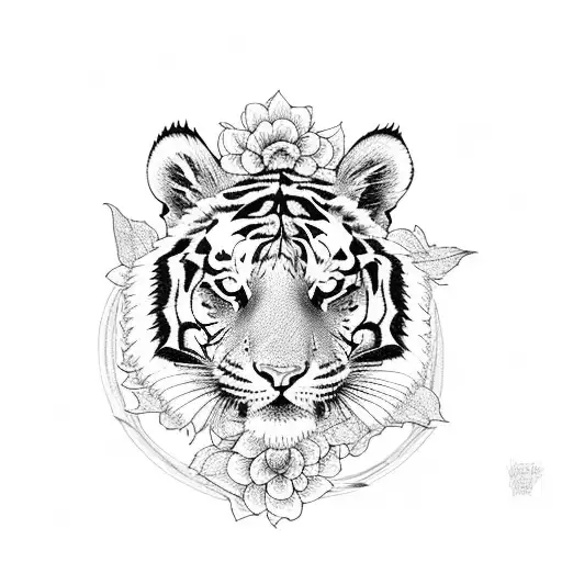 Tiger With Flowers