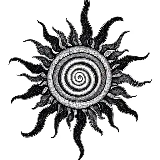 Sun Tribal Elegant With Squiggly Lines Coming Out Of Sun Spiral In The Middle