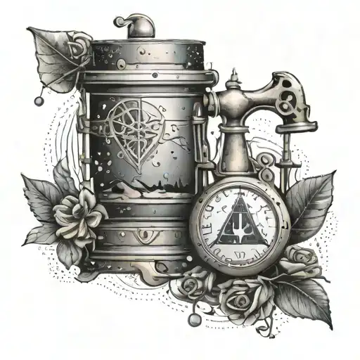 A Tattoo Featuring A Delicate Balance Of Love Symbols And Gem Mining Equipment